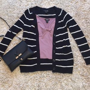 Black and White Striped Cardigan